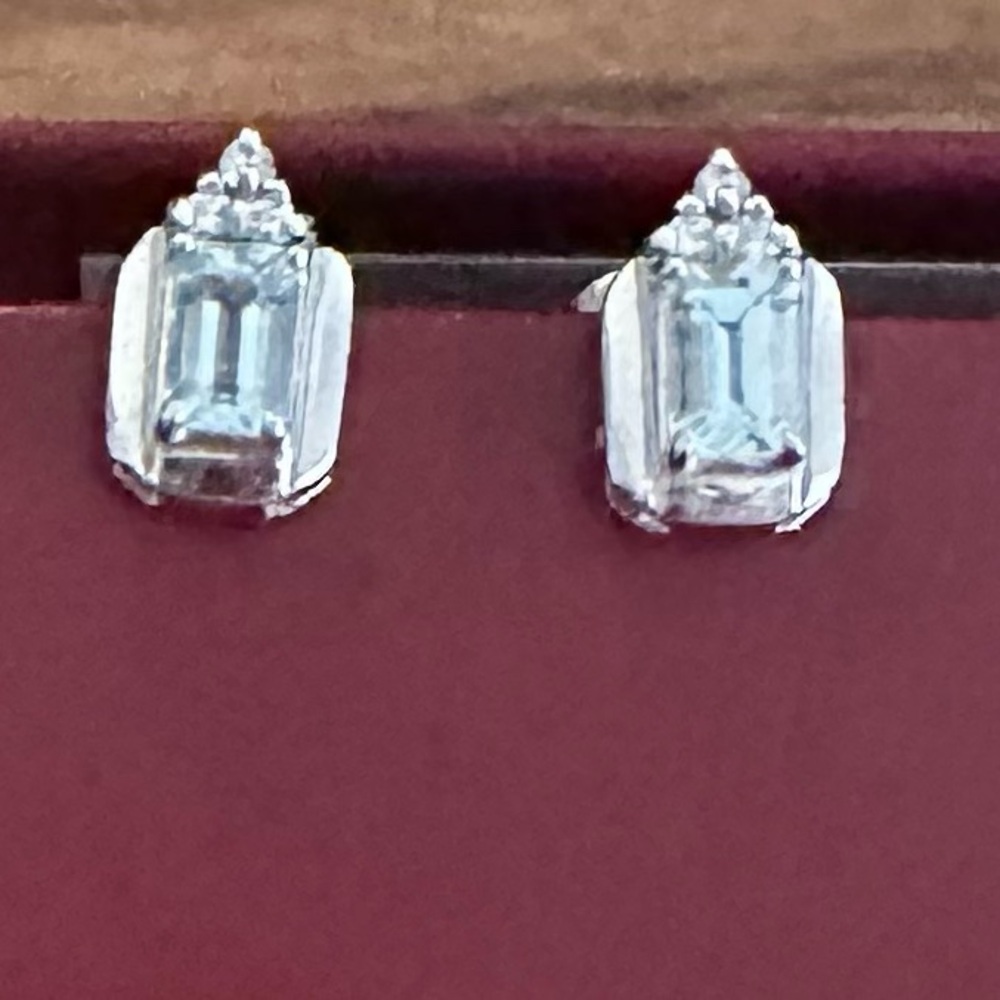 Aquamarine white gold and diamond Emerald-Cut Stud Earrings - Women Jewelry